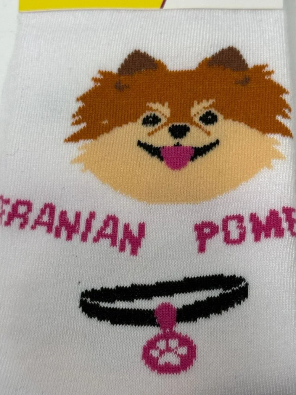 Pomeranian Womens Crew Socks Cute Dog Puppy White Pink Size 5-10 NWT